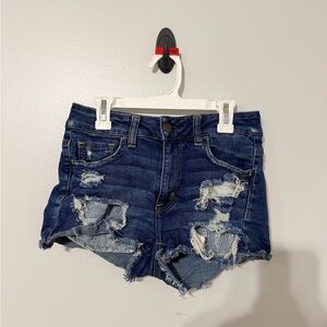 American Eagle Outfitters Dark Blue Distressed Jean Shorts